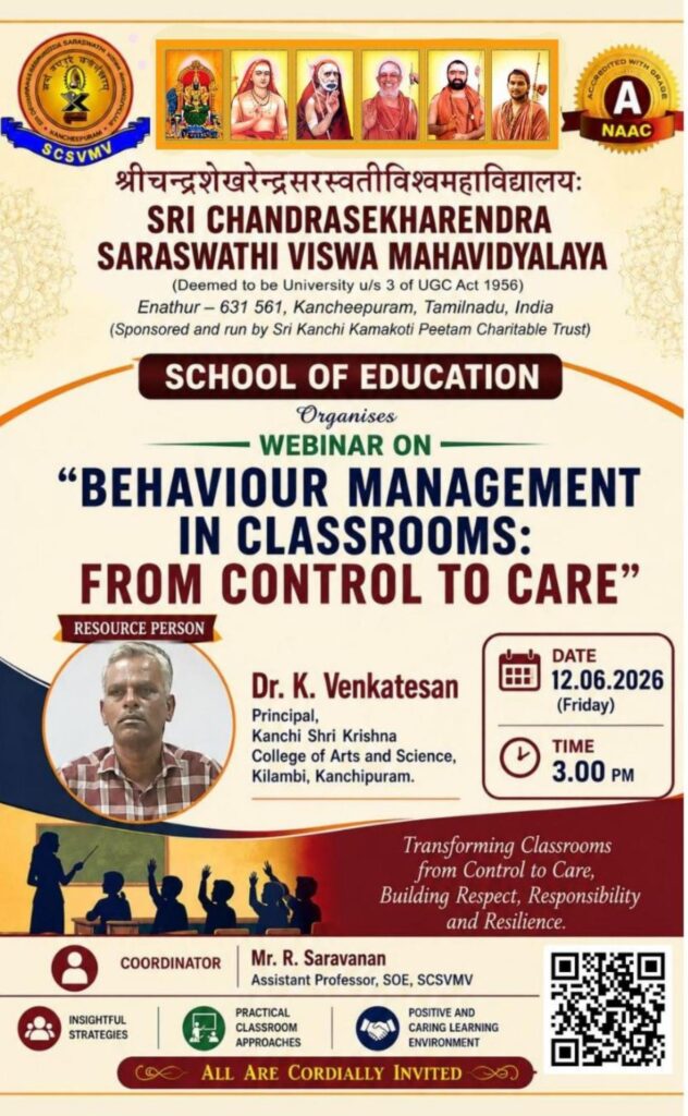 Webinar on Behavior Management in Classrooms : From Control to Care – Flyer
