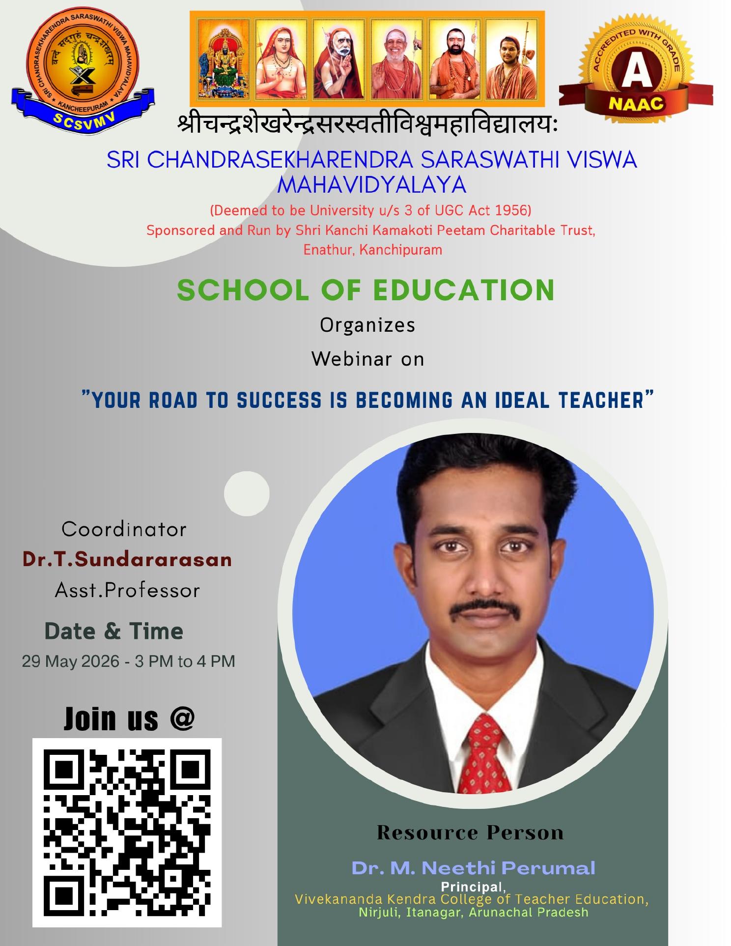 Webinar on Your Road to Success is Becoming an Ideal Teacher – Flyer